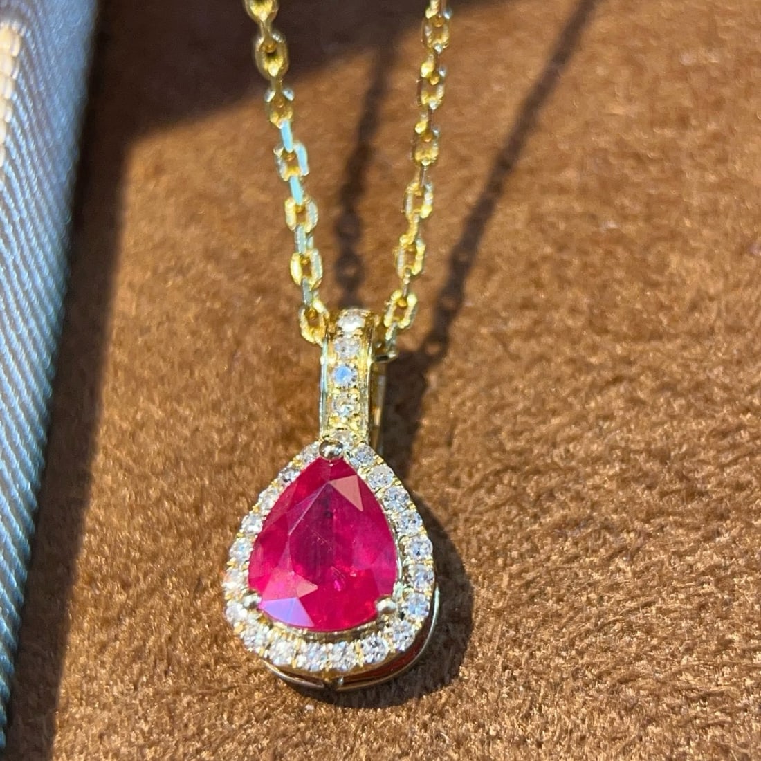 14k Gold 0.59 Ctw Natural Ruby & Diamond Pendant( Without Chain ) - 2