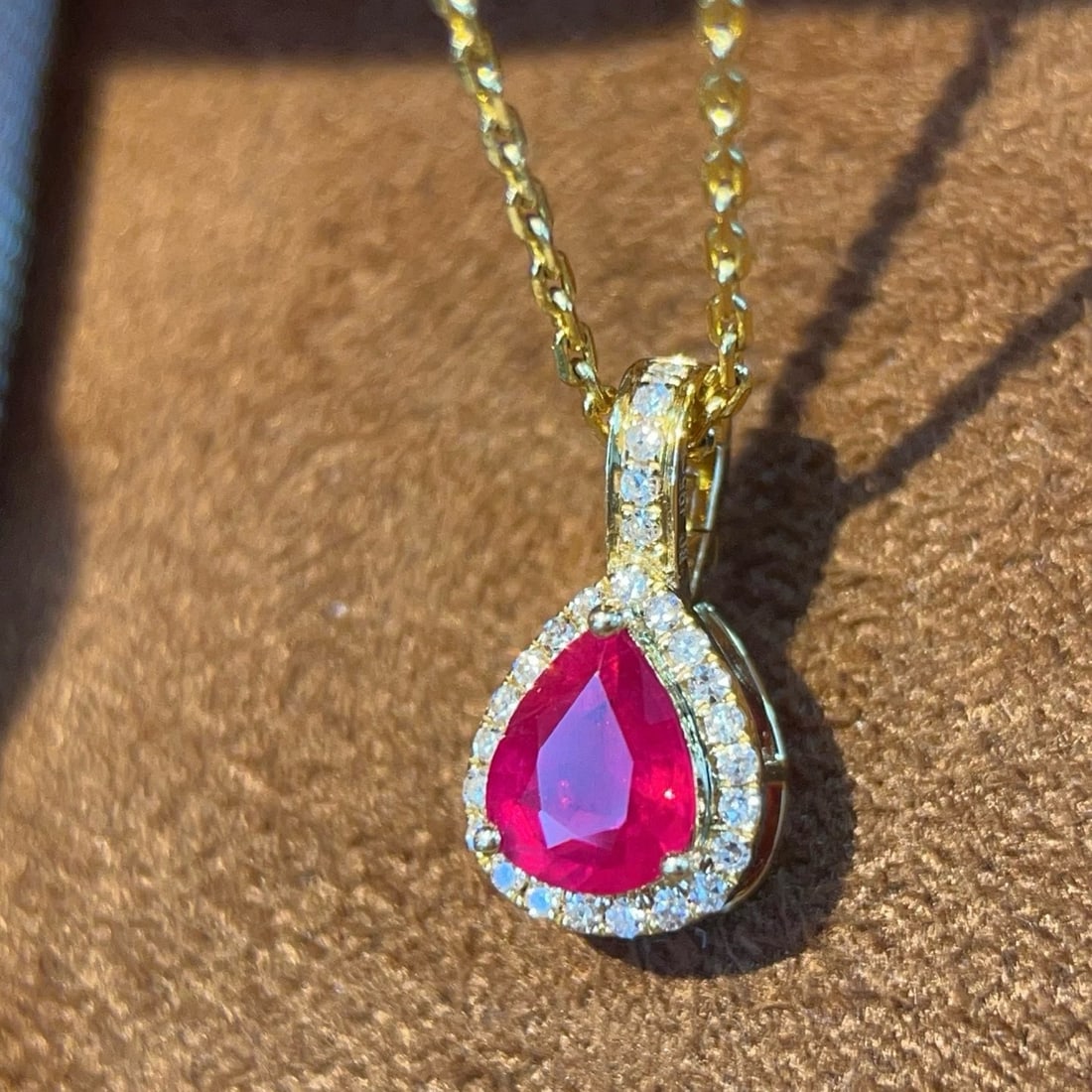 14k Gold 0.59 Ctw Natural Ruby & Diamond Pendant( Without Chain ) - 4