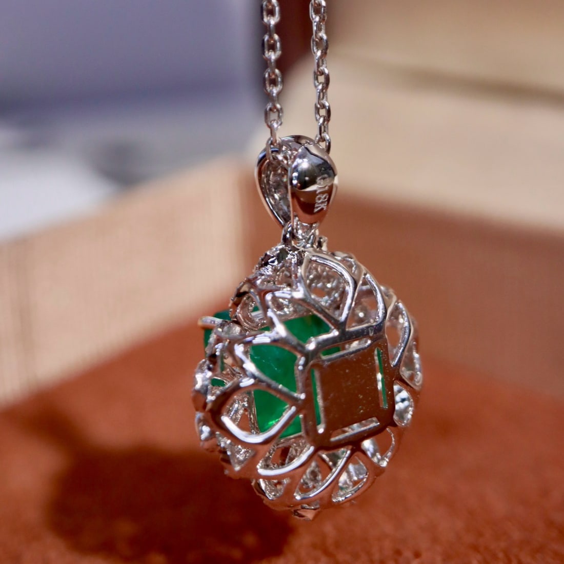 14k Gold 2.76 Ctw Natural Emerald & Diamond Pendant( Without Chain ) - 6