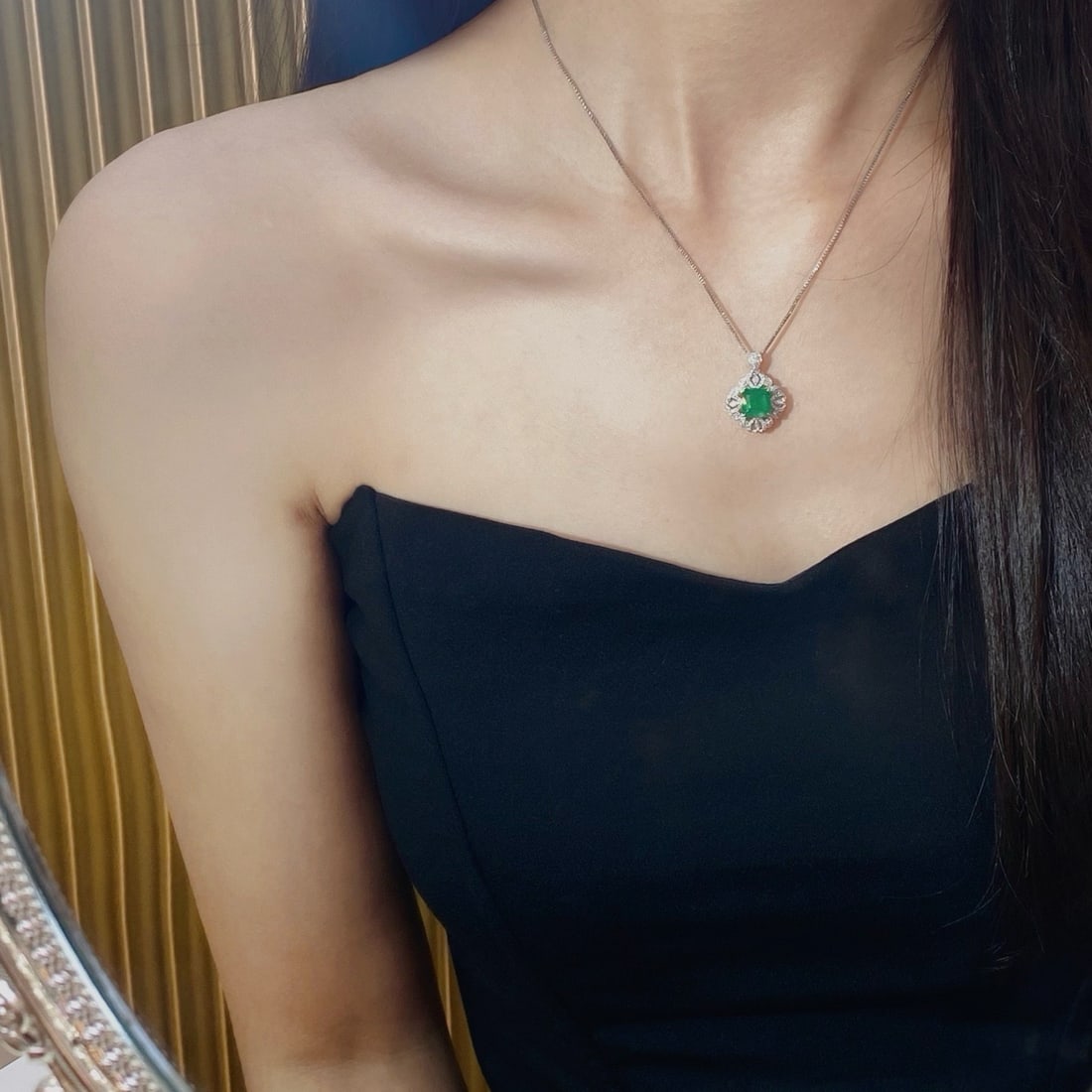 14k Gold 2.76 Ctw Natural Emerald & Diamond Pendant( Without Chain ) - 8