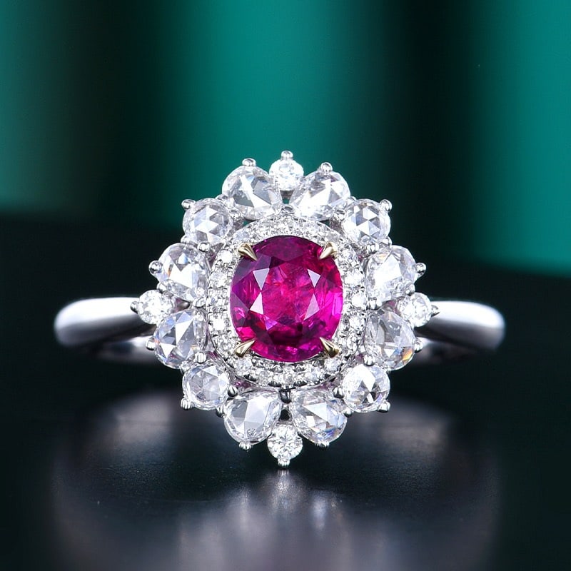 14k Gold 1.23 Ctw Natural Ruby & Diamond Ring: Ref:231180256 // gold content:14k gold // ring size:7. 25us // // main gemstone:ruby // shape:oval // carat weight:0. 64ct // color:red // treatment:natural // // adjacent gemstone 2 : diamond // numb