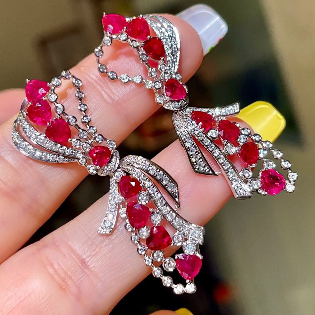 14k Gold 5.50 Ctw Natural Ruby & Diamond Earrings - 2