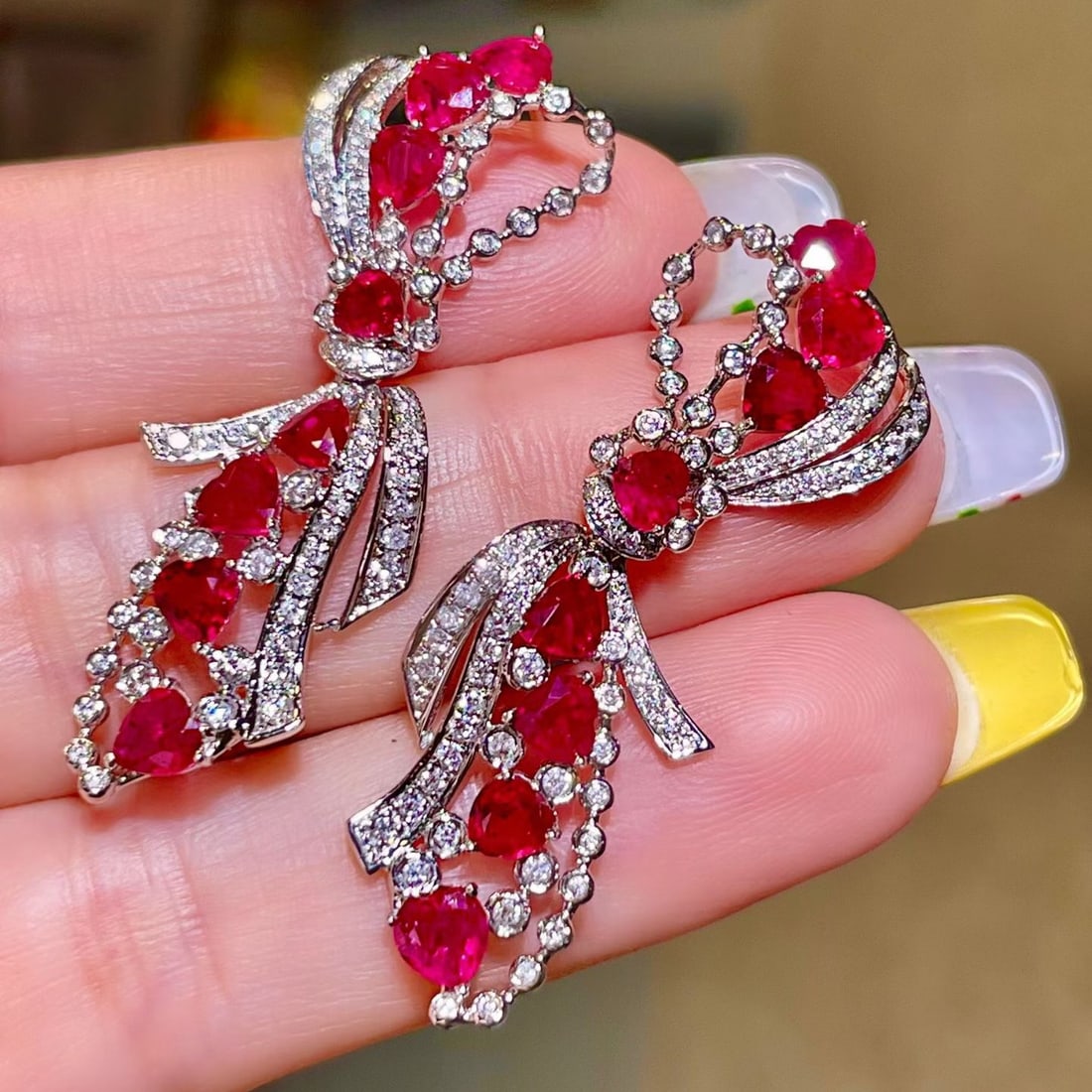 14k Gold 5.50 Ctw Natural Ruby & Diamond Earrings - 3