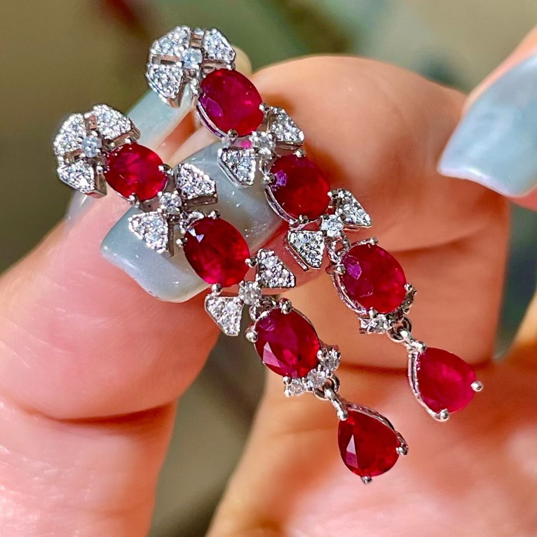 14k Gold 3.46 Ctw Natural Ruby & Diamond Earrings - 2