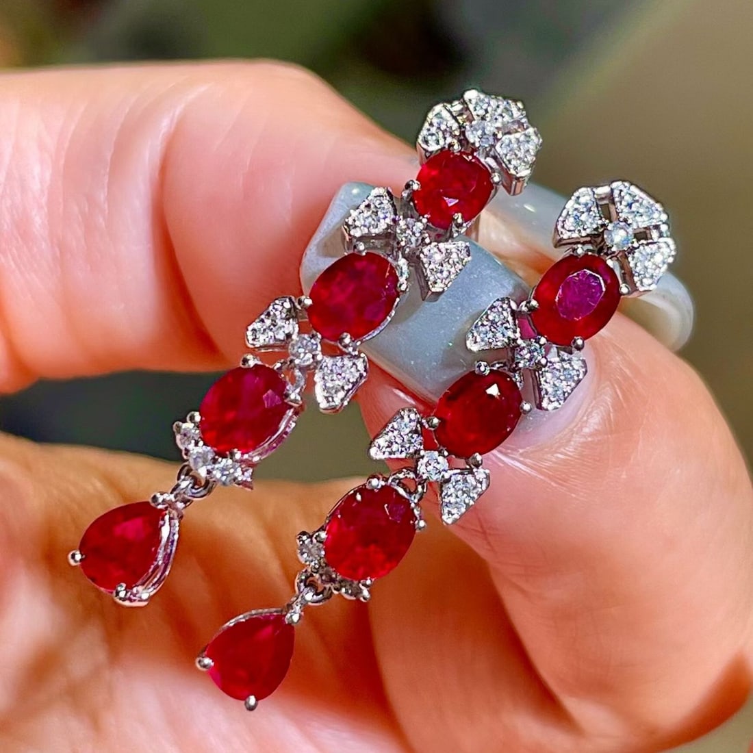 14k Gold 3.46 Ctw Natural Ruby & Diamond Earrings - 3