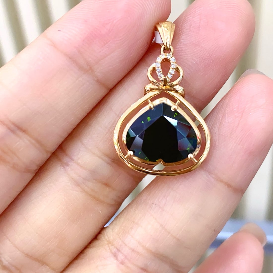 14k Gold 3.90 Ct Natural Tourmaline & Diamond Pendant( Without Chain ) - 2