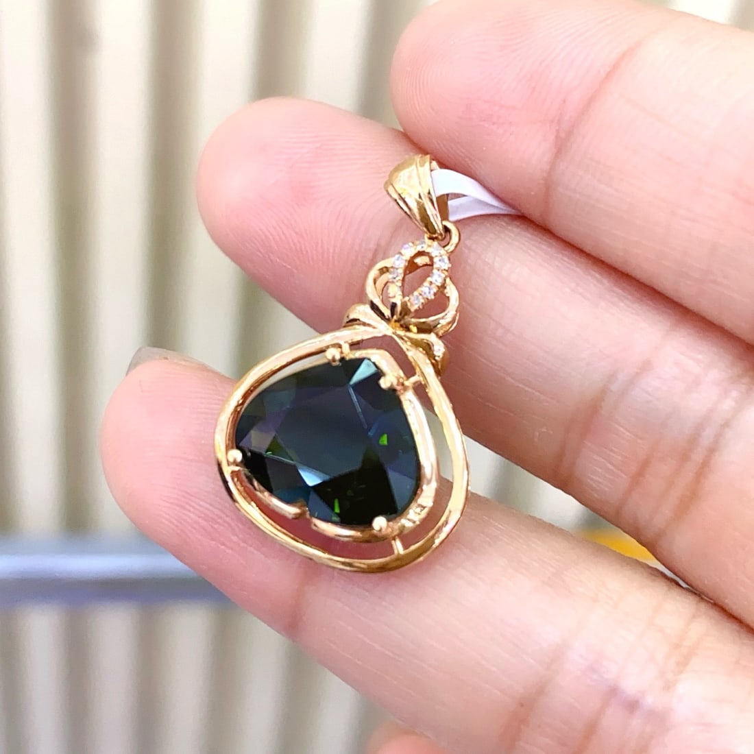 14k Gold 3.90 Ct Natural Tourmaline & Diamond Pendant( Without Chain ) - 3