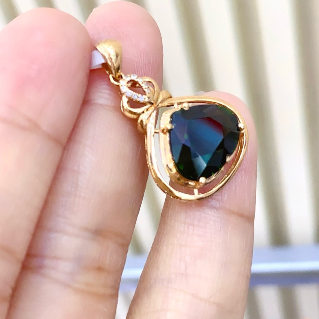 14k Gold 3.90 Ct Natural Tourmaline & Diamond Pendant( Without Chain ) - 4