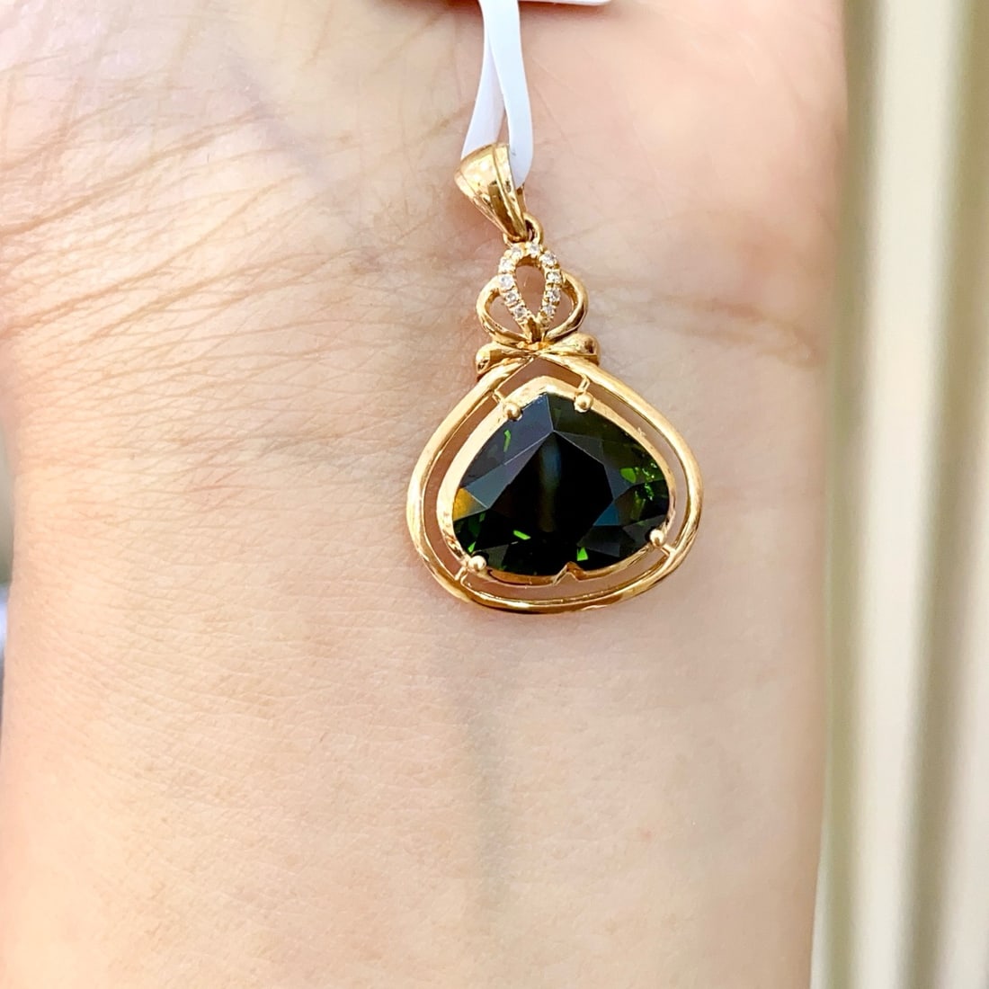 14k Gold 3.90 Ct Natural Tourmaline & Diamond Pendant( Without Chain ) - 6