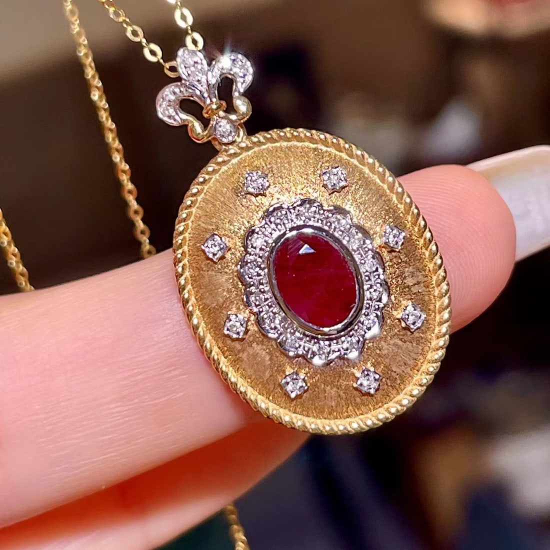 14k Gold 1.08 Ctw Natural Ruby & Diamond Pendant( Without Chain ) - 2