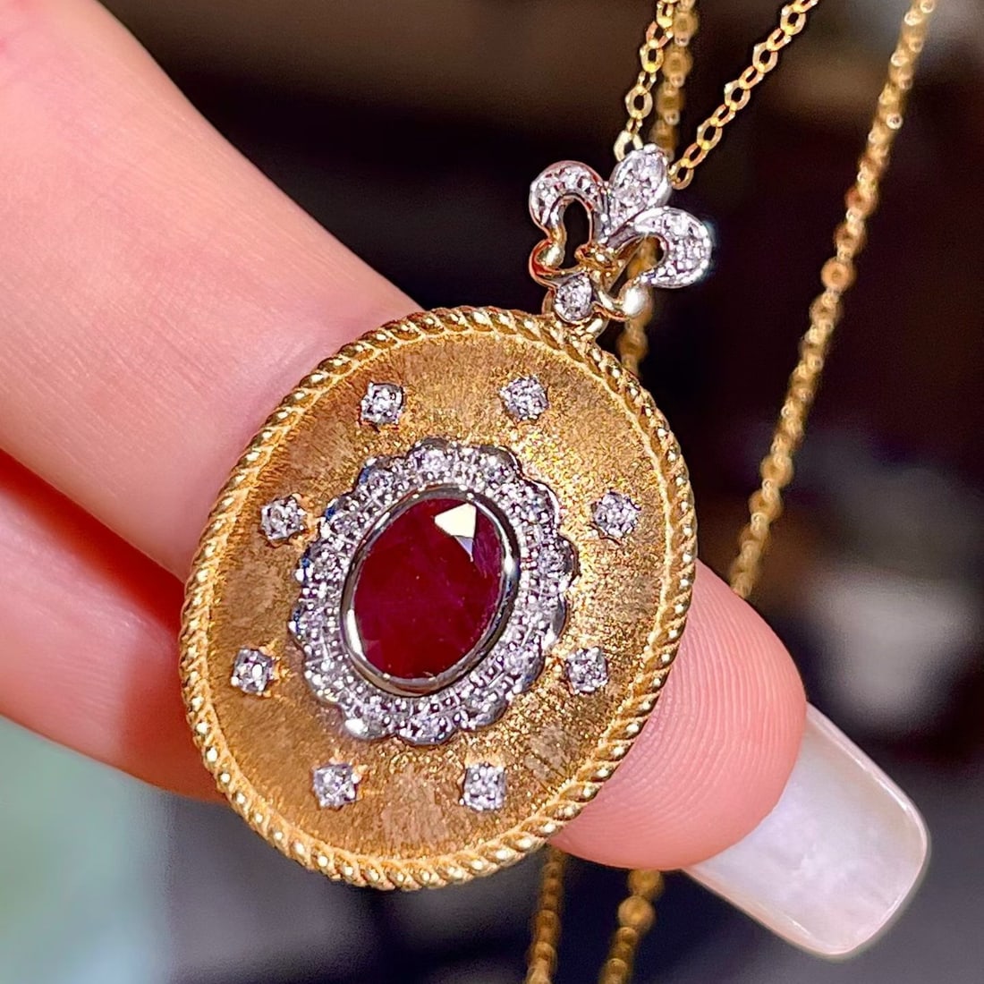 14k Gold 1.08 Ctw Natural Ruby & Diamond Pendant( Without Chain ) - 3