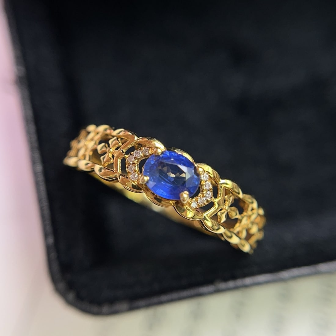 14k Gold 0.56 Ct Natural Sapphire & Diamond Ring - 2
