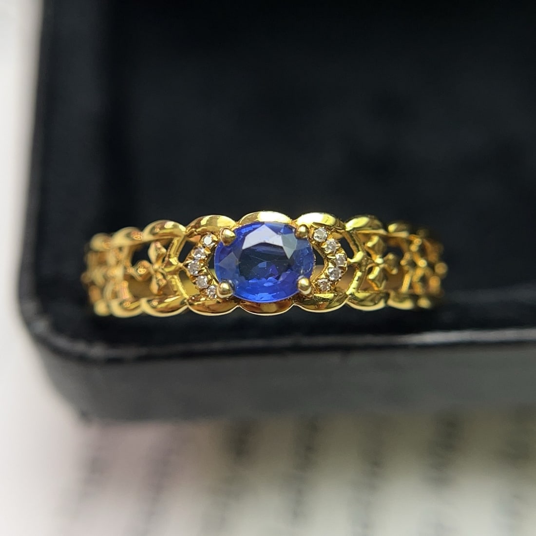14k Gold 0.56 Ct Natural Sapphire & Diamond Ring - 3