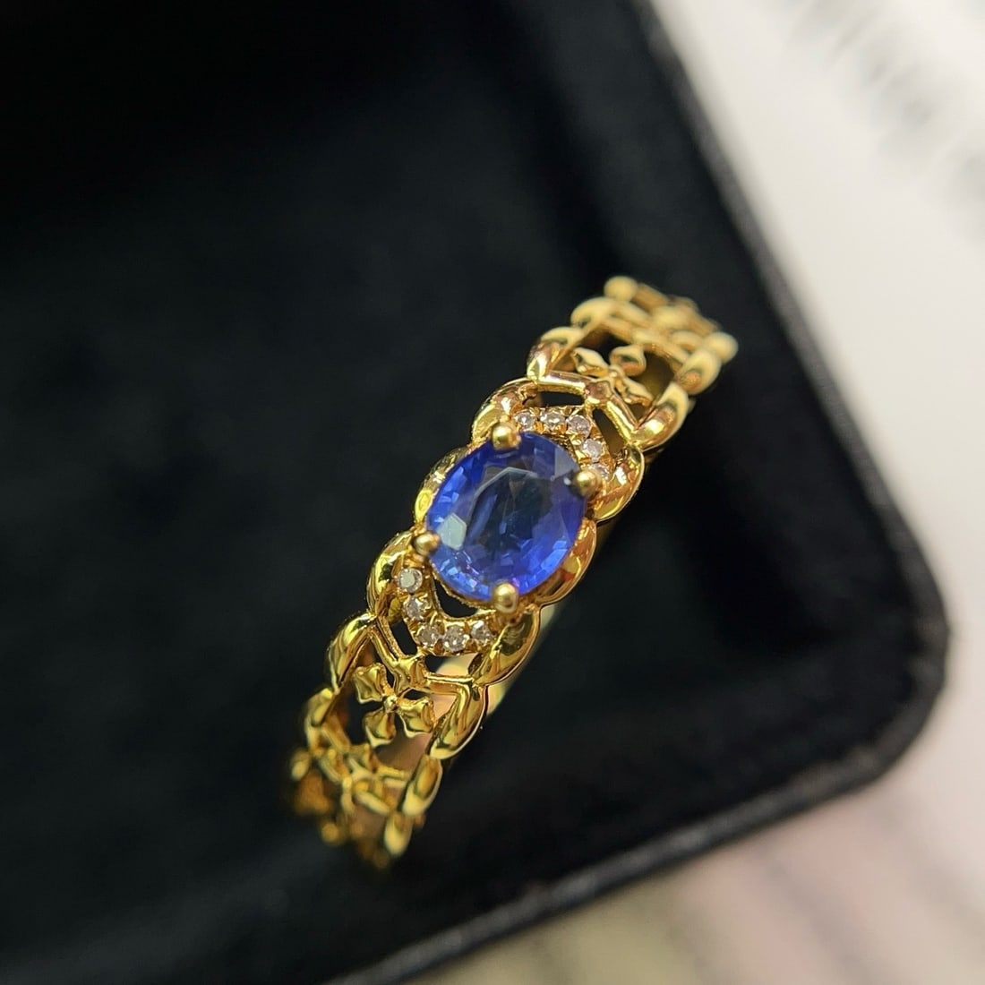 14k Gold 0.56 Ct Natural Sapphire & Diamond Ring - 4