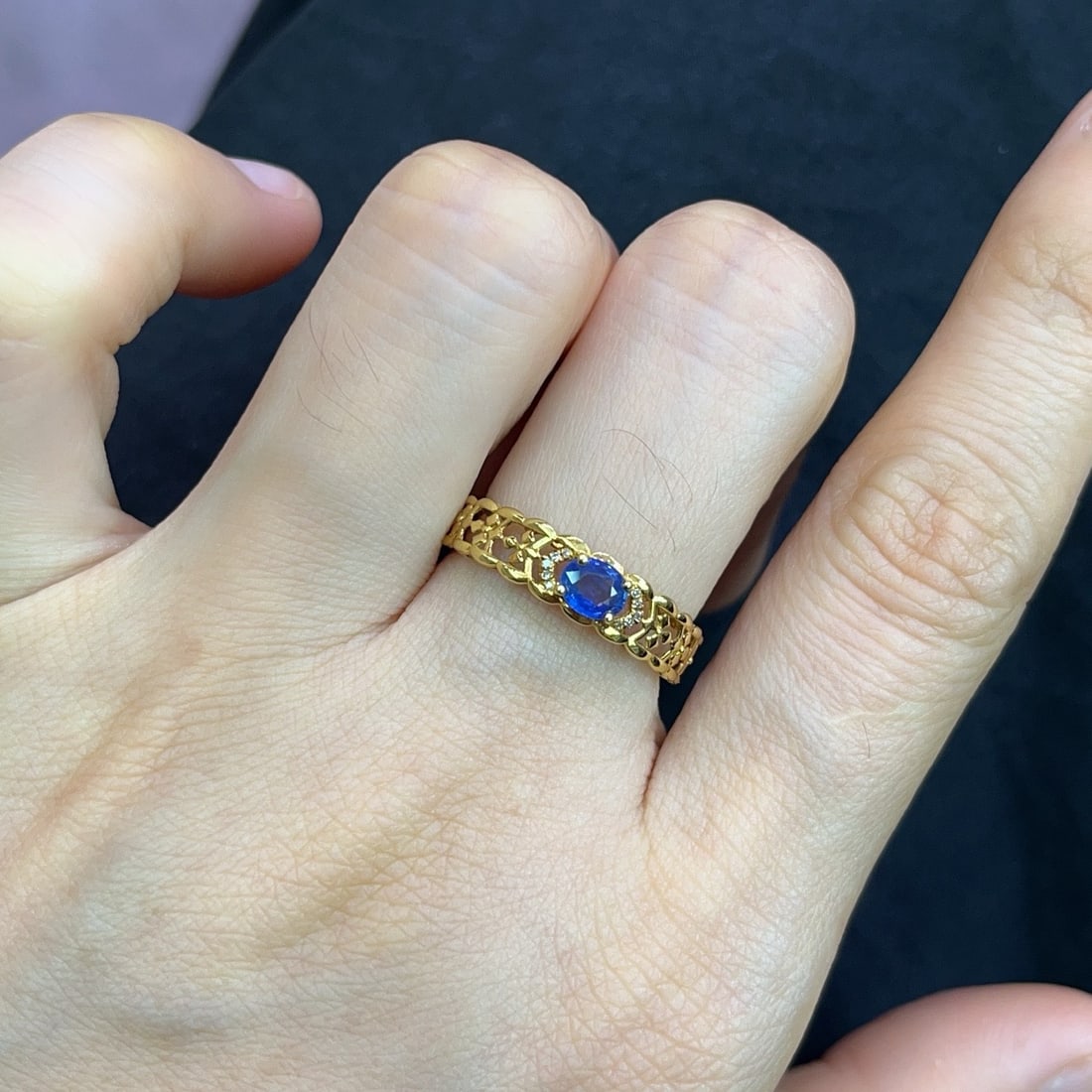 14k Gold 0.56 Ct Natural Sapphire & Diamond Ring - 6