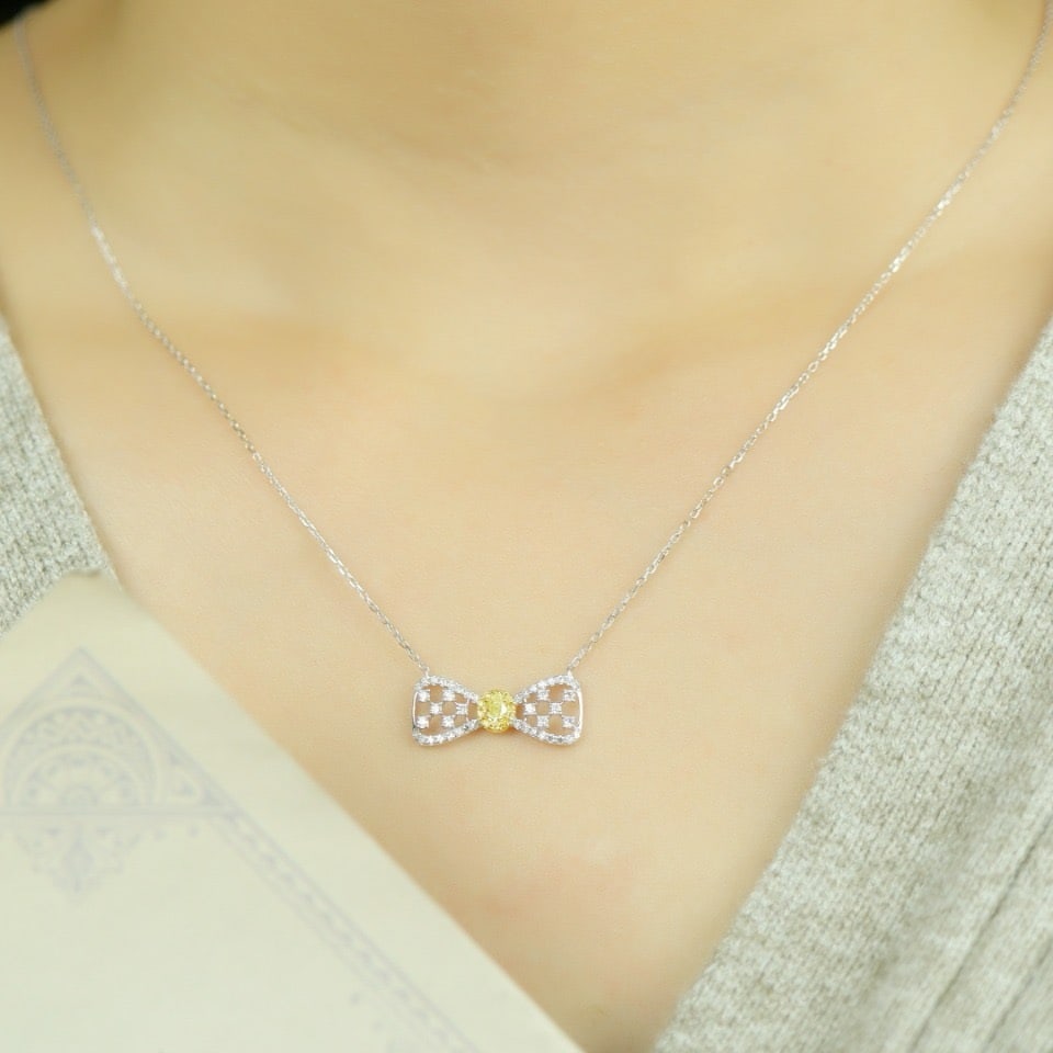 14k Gold 0.35 Ctw Natural Yellow Diamond & Diamond Necklace - 6