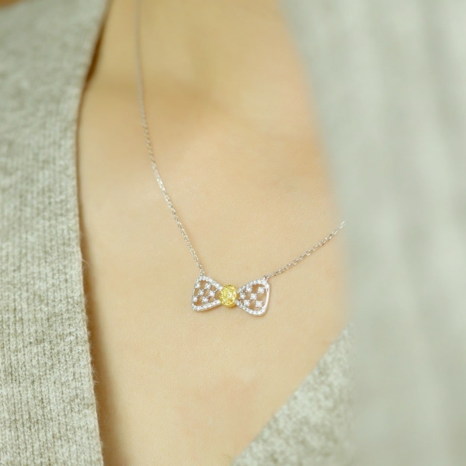 14k Gold 0.35 Ctw Natural Yellow Diamond & Diamond Necklace - 7