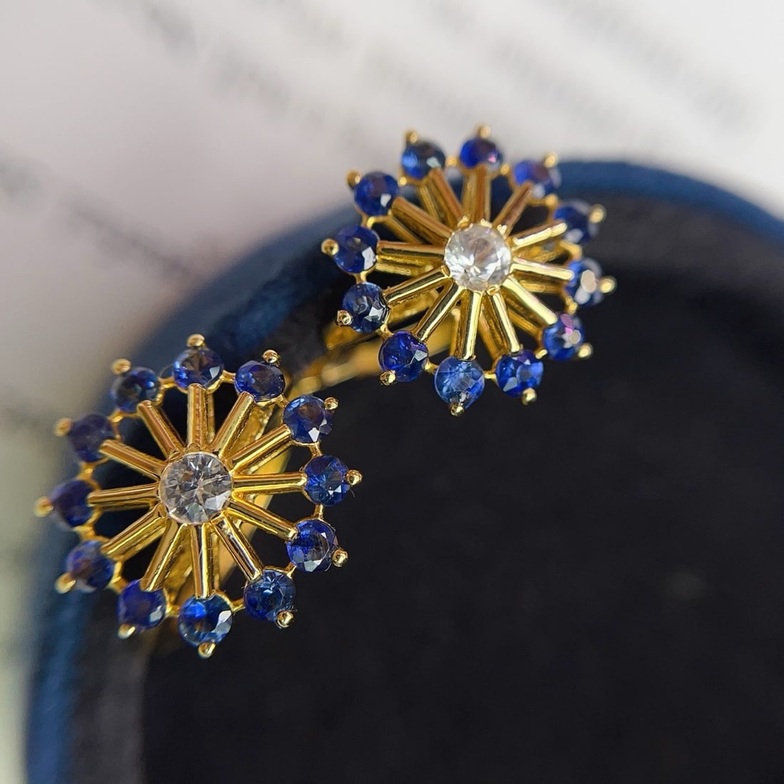 14k Gold 1.58 Ct Natural Sapphire & Sapphire Earrings - 2