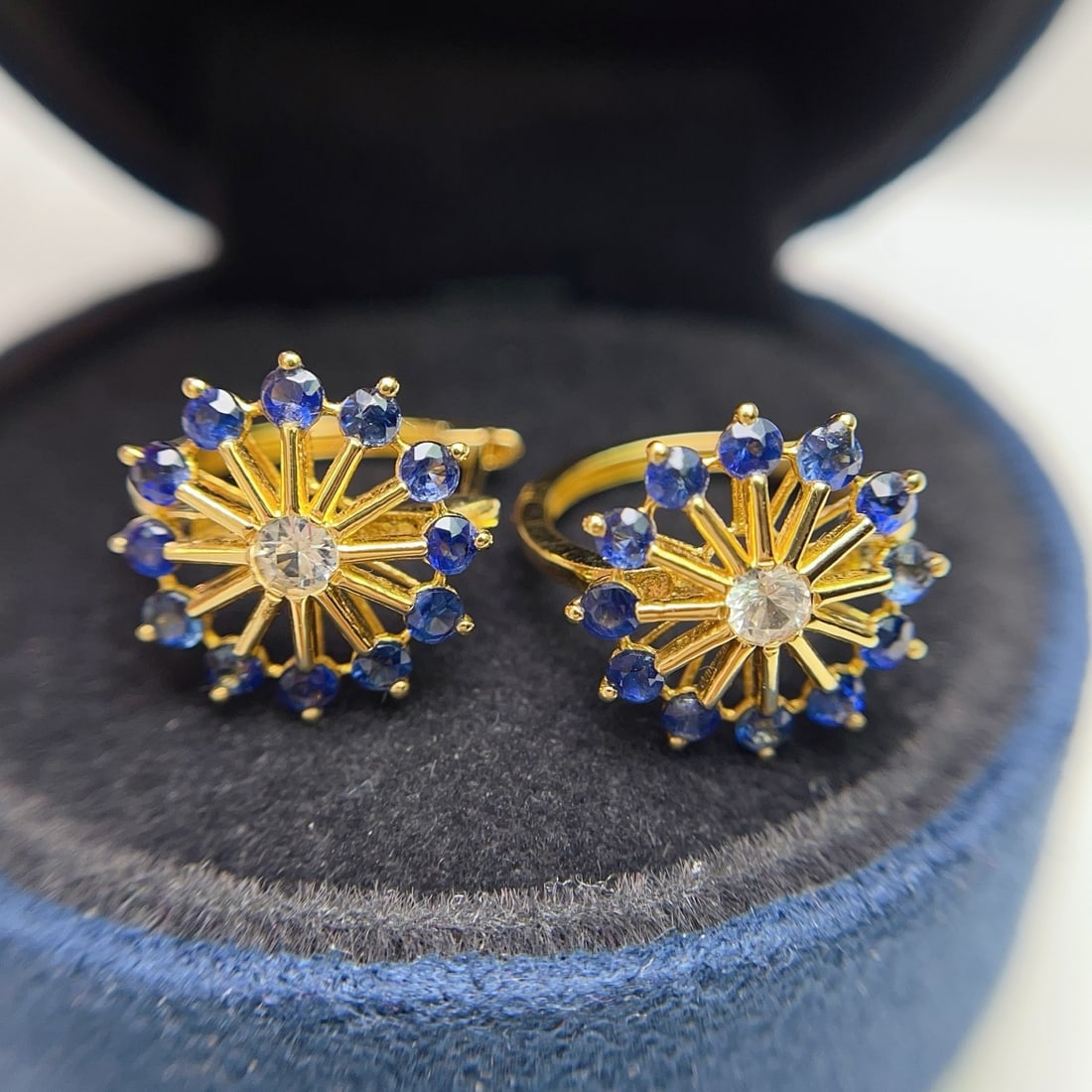 14k Gold 1.58 Ct Natural Sapphire & Sapphire Earrings - 3