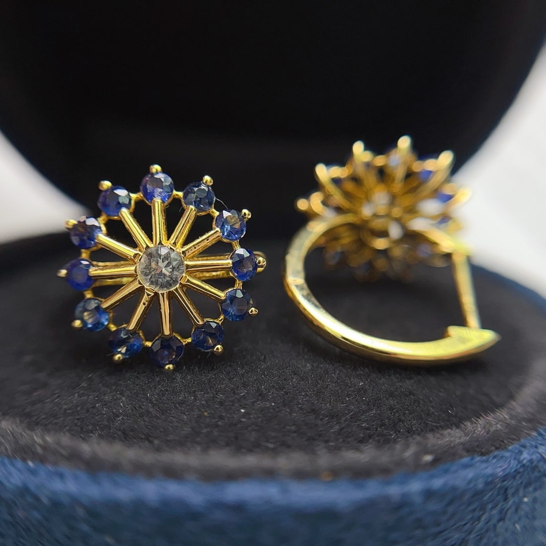 14k Gold 1.58 Ct Natural Sapphire & Sapphire Earrings - 5