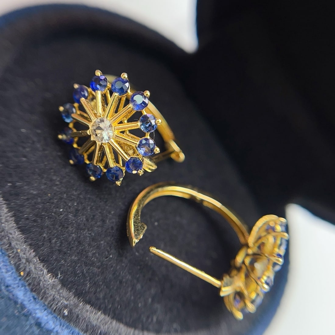 14k Gold 1.58 Ct Natural Sapphire & Sapphire Earrings - 6