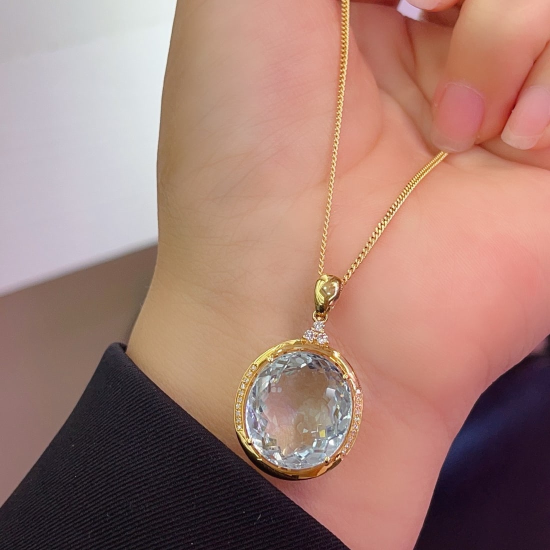 14k Gold 15.05 Ct Natural Aquamarine & Diamond & Sapphire Pendant( Without Chain ) - 5