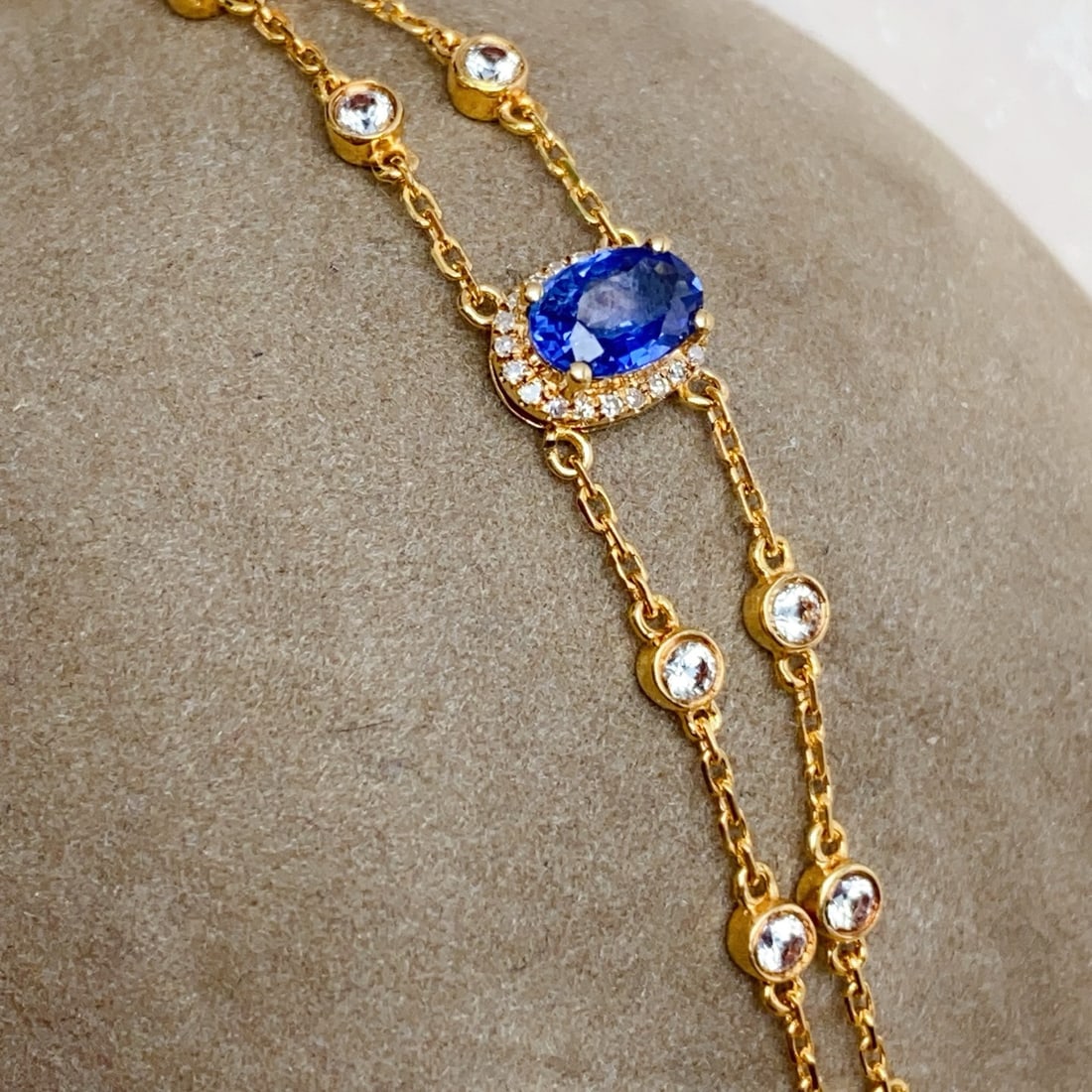 14k Gold 0.70 Ct Natural Sapphire & Diamond & Sapphire Bracelet - 2