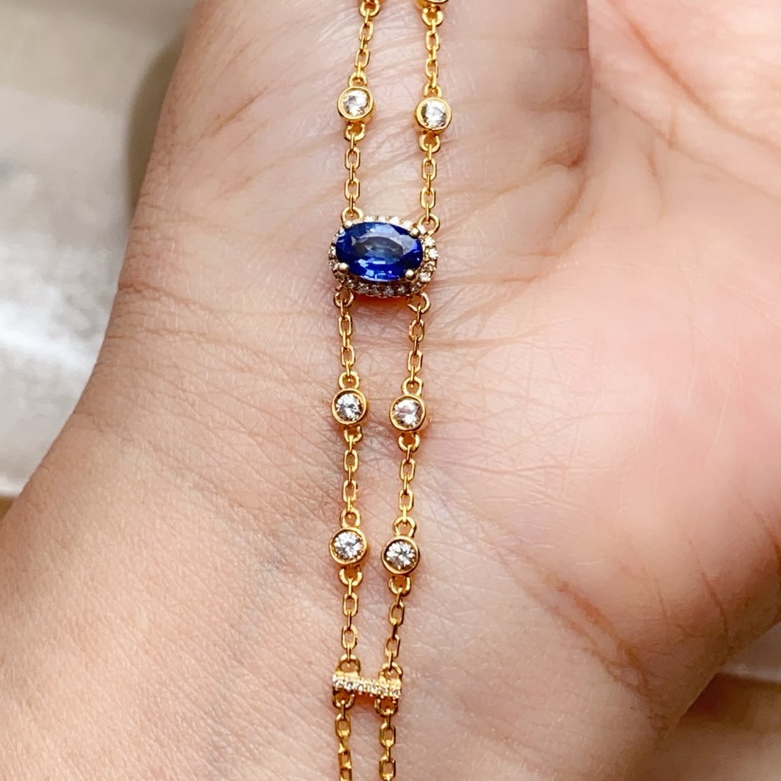 14k Gold 0.70 Ct Natural Sapphire & Diamond & Sapphire Bracelet - 5