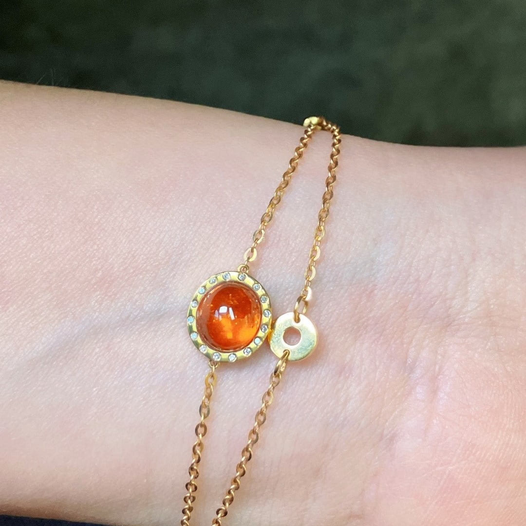 14k Gold 3.54 Ctw Natural Spessartine & Diamond Bracelet - 7