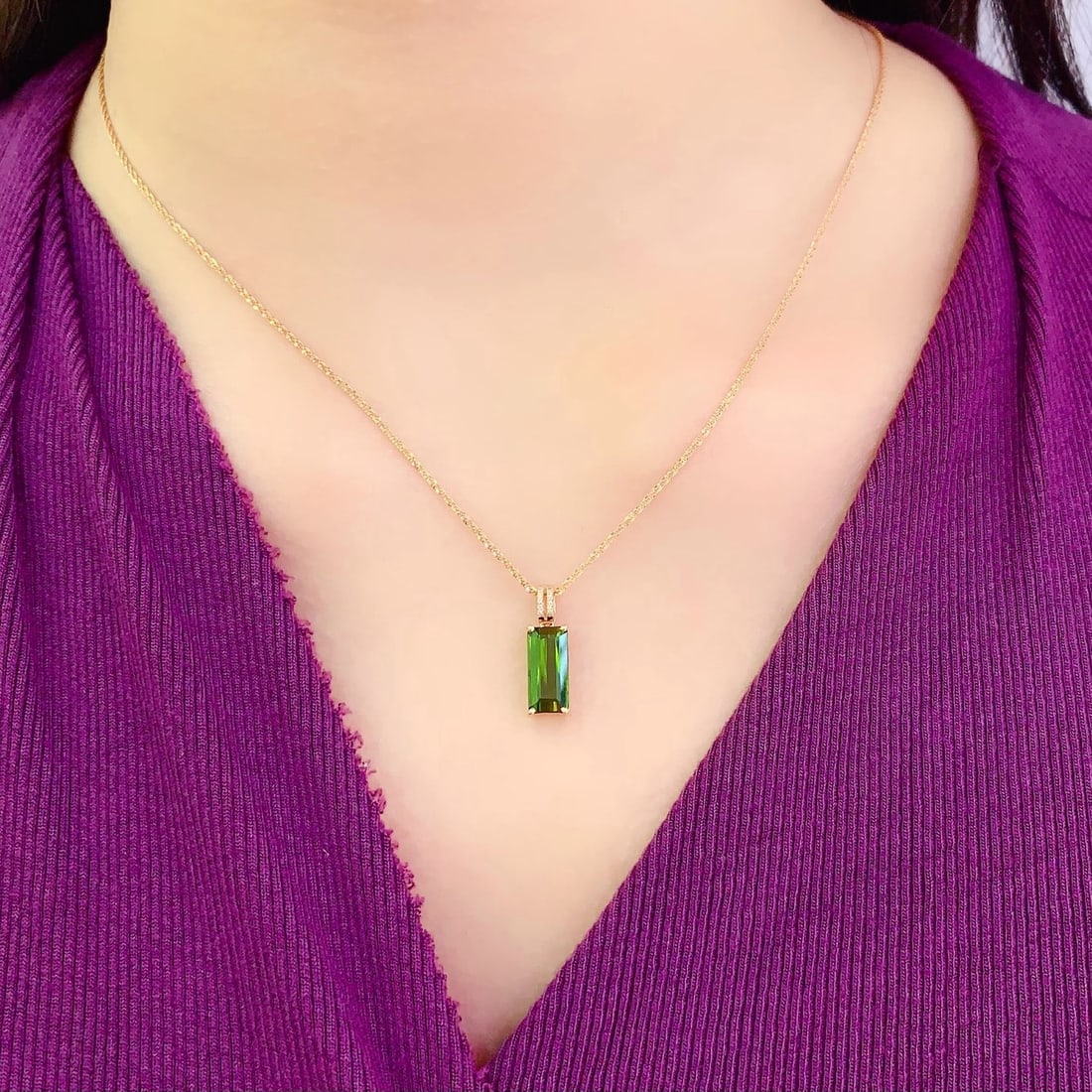 14k Gold 2.7 Ct Natural Tourmaline & Diamond Pendant( Without Chain ) - 6
