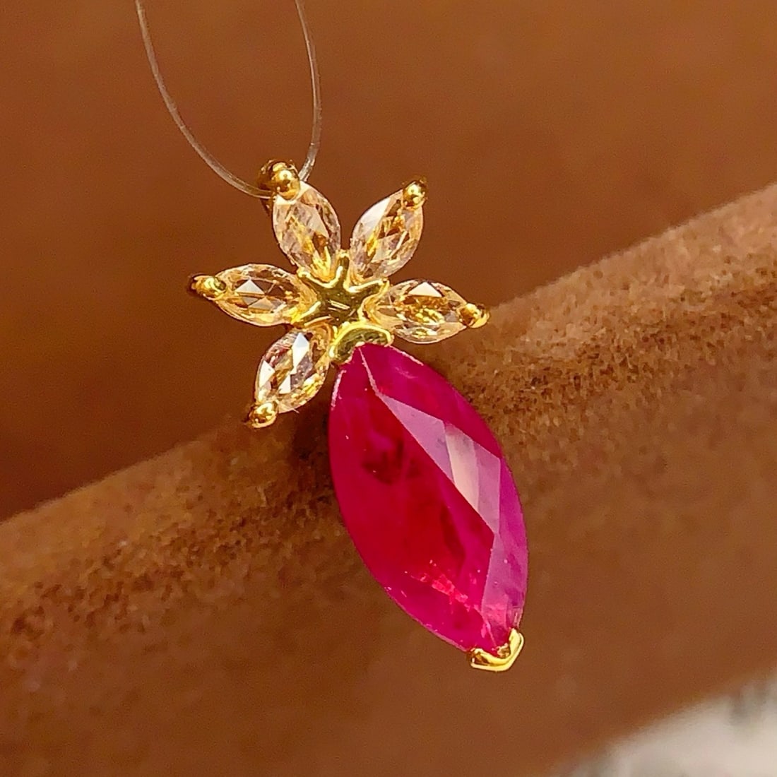 14k Gold 0.85 Ct Natural Ruby & Sapphire Pendant( Without Chain ) - 2