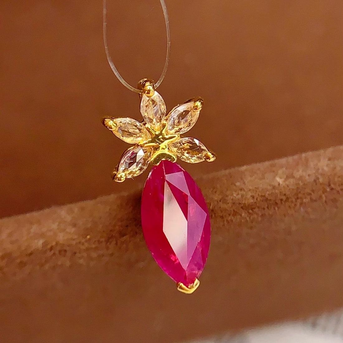 14k Gold 0.85 Ct Natural Ruby & Sapphire Pendant( Without Chain ) - 3