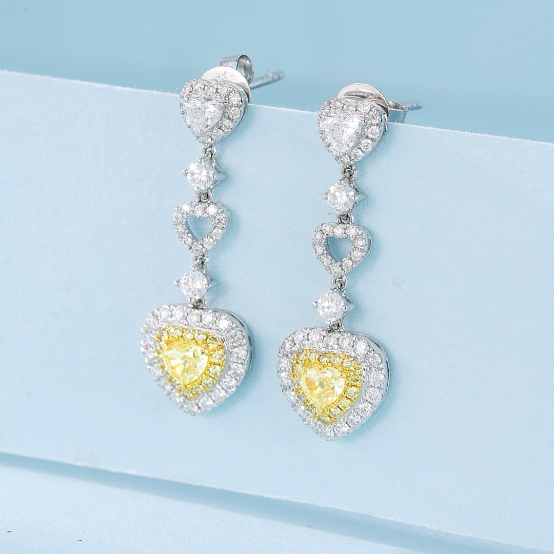 14k Gold 1.22 Ctw Natural Yellow Diamond & Diamond Earrings: Ref:231180297 // gold content:14k gold // main gemstone:yellow diamond // shape:heart // carat weight:0. 40ct // color:yellow // treatment:natural // // adjacent gemstone 2 : diamond //