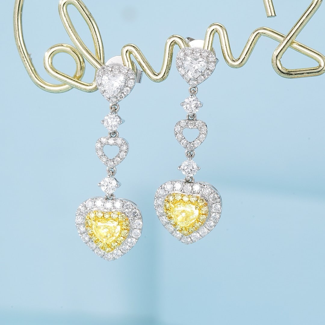 14k Gold 1.22 Ctw Natural Yellow Diamond & Diamond Earrings - 3