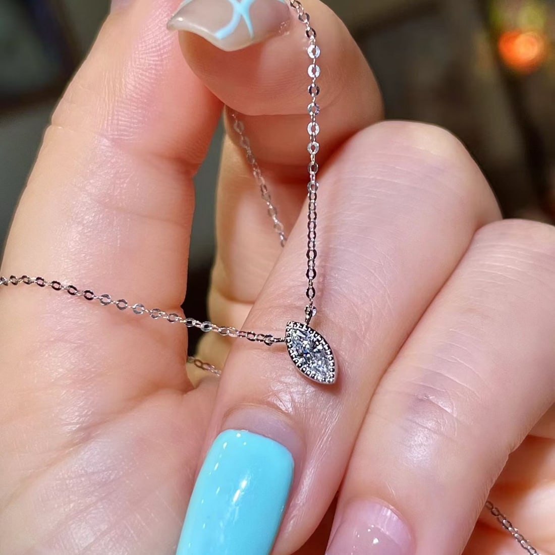 14k Gold 0.18 Ct Natural H Diamond Necklace - 2