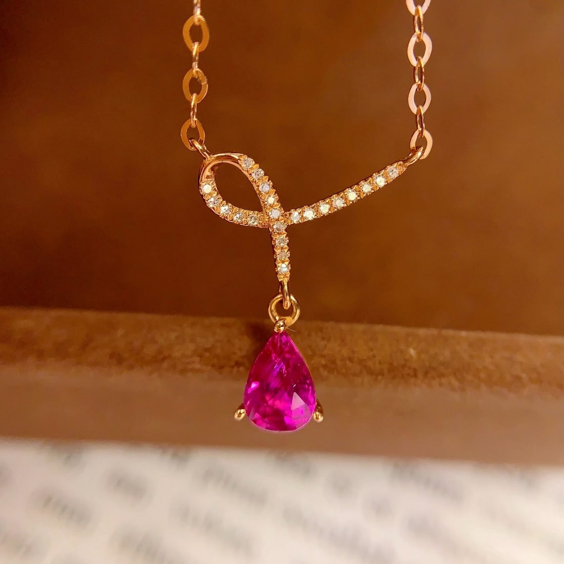 14k Gold 0.8 Ct Natural Ruby & Diamond Necklace - 2
