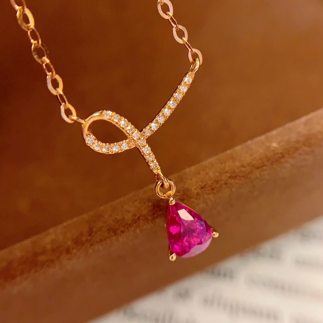 14k Gold 0.8 Ct Natural Ruby & Diamond Necklace - 3