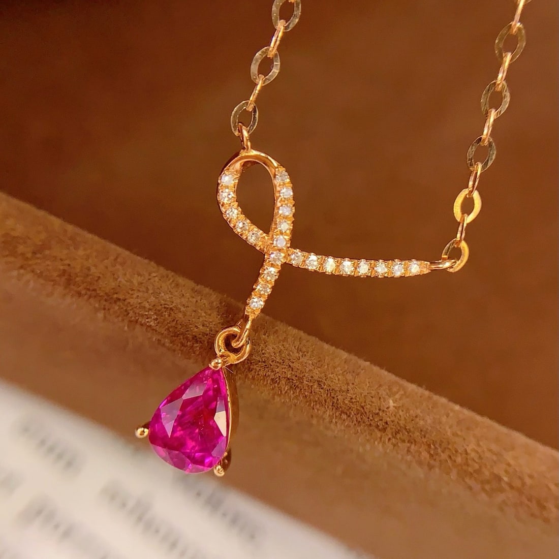 14k Gold 0.8 Ct Natural Ruby & Diamond Necklace - 4
