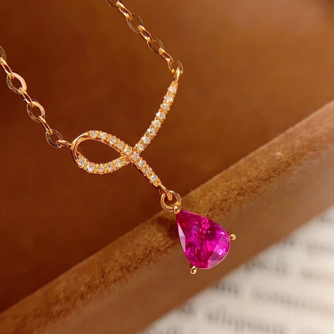 14k Gold 0.8 Ct Natural Ruby & Diamond Necklace - 5