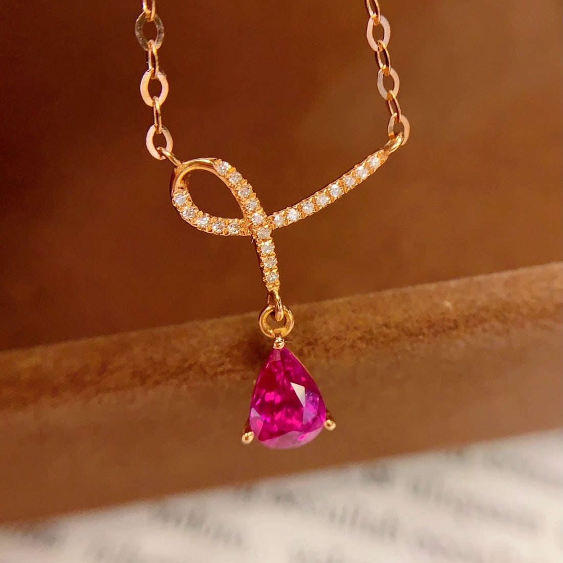 14k Gold 0.8 Ct Natural Ruby & Diamond Necklace - 6