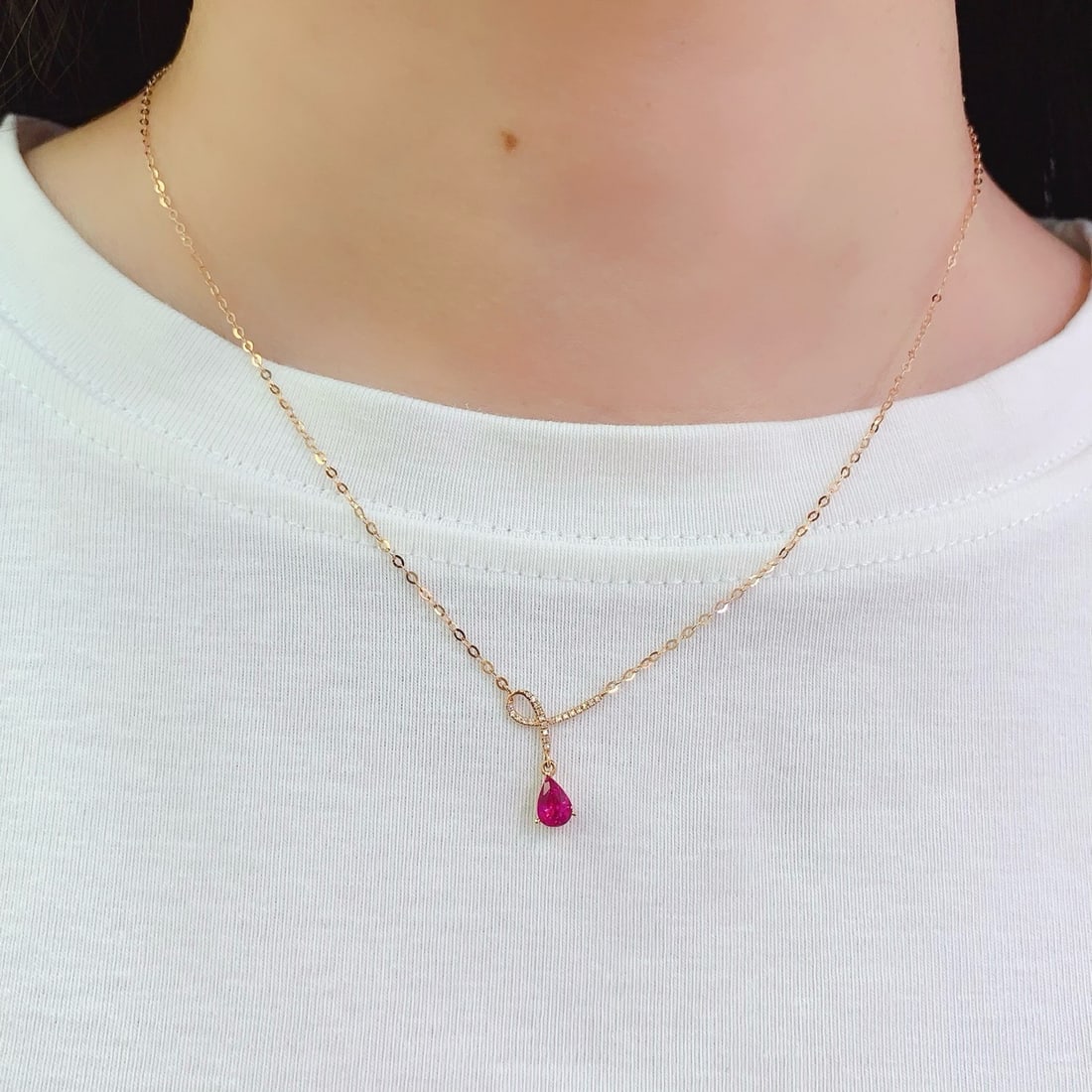 14k Gold 0.8 Ct Natural Ruby & Diamond Necklace - 7