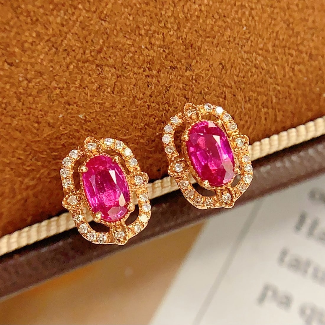 14k Gold 0.85 Ct Natural Ruby & Diamond Earrings - 4