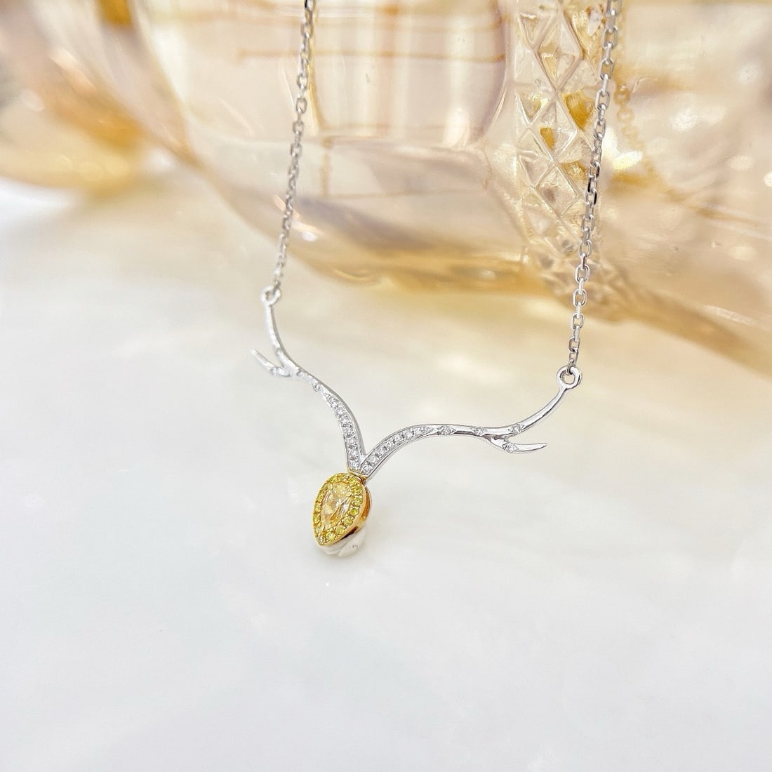 14k Gold 0.16 Ctw Natural Yellow Diamond & Diamond Necklace - 3