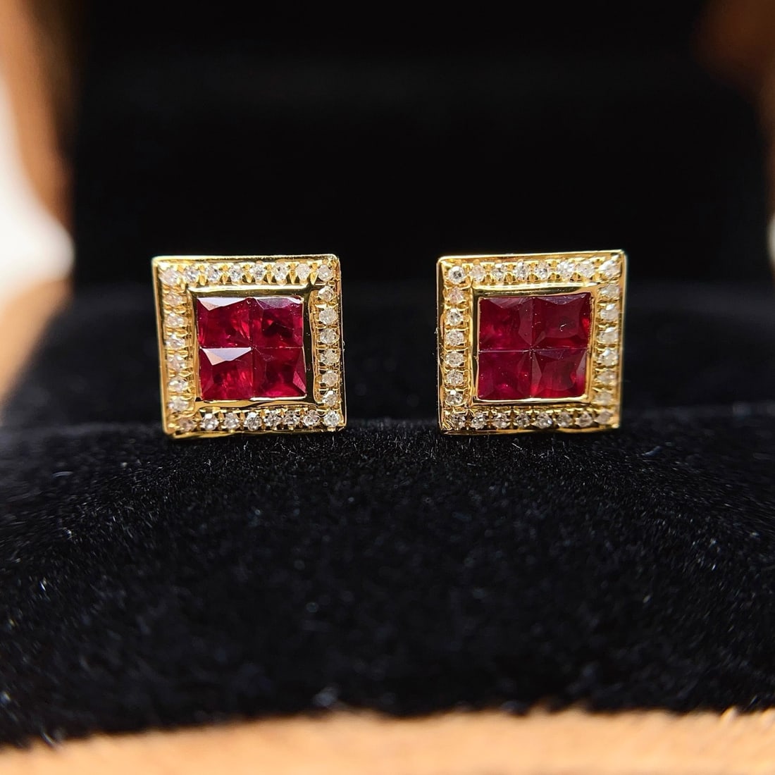 14k Gold 1.00 Ct Natural Ruby & Diamond Earrings (1 of 7)