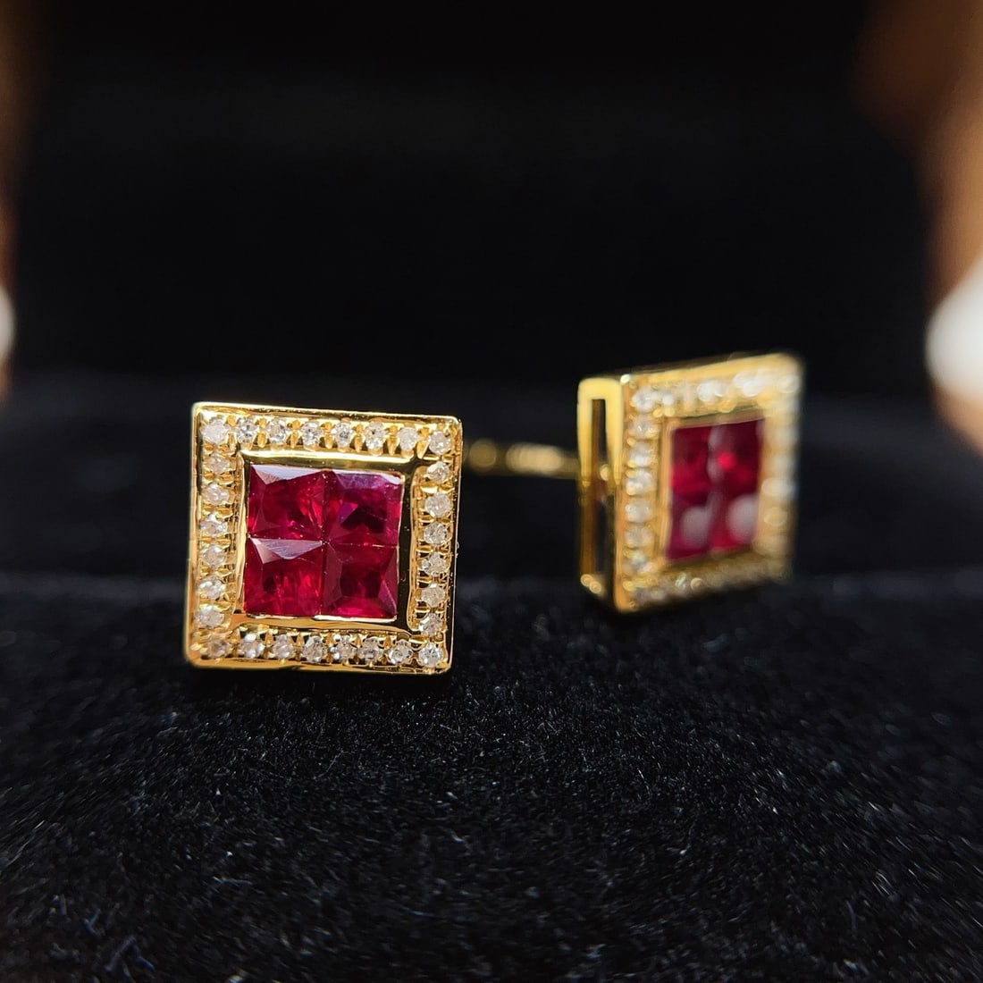 14k Gold 1.00 Ct Natural Ruby & Diamond Earrings - 2