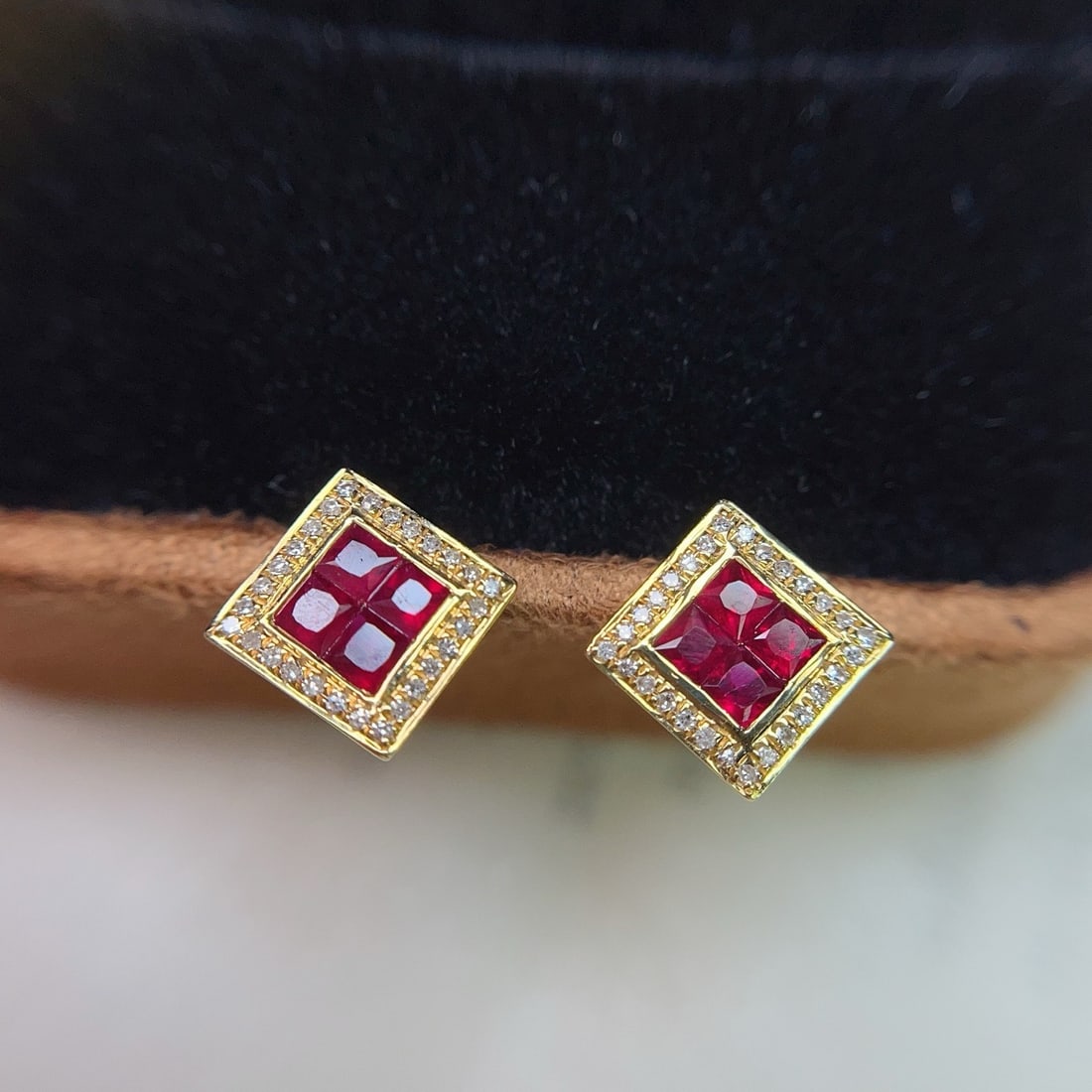 14k Gold 1.00 Ct Natural Ruby & Diamond Earrings - 5