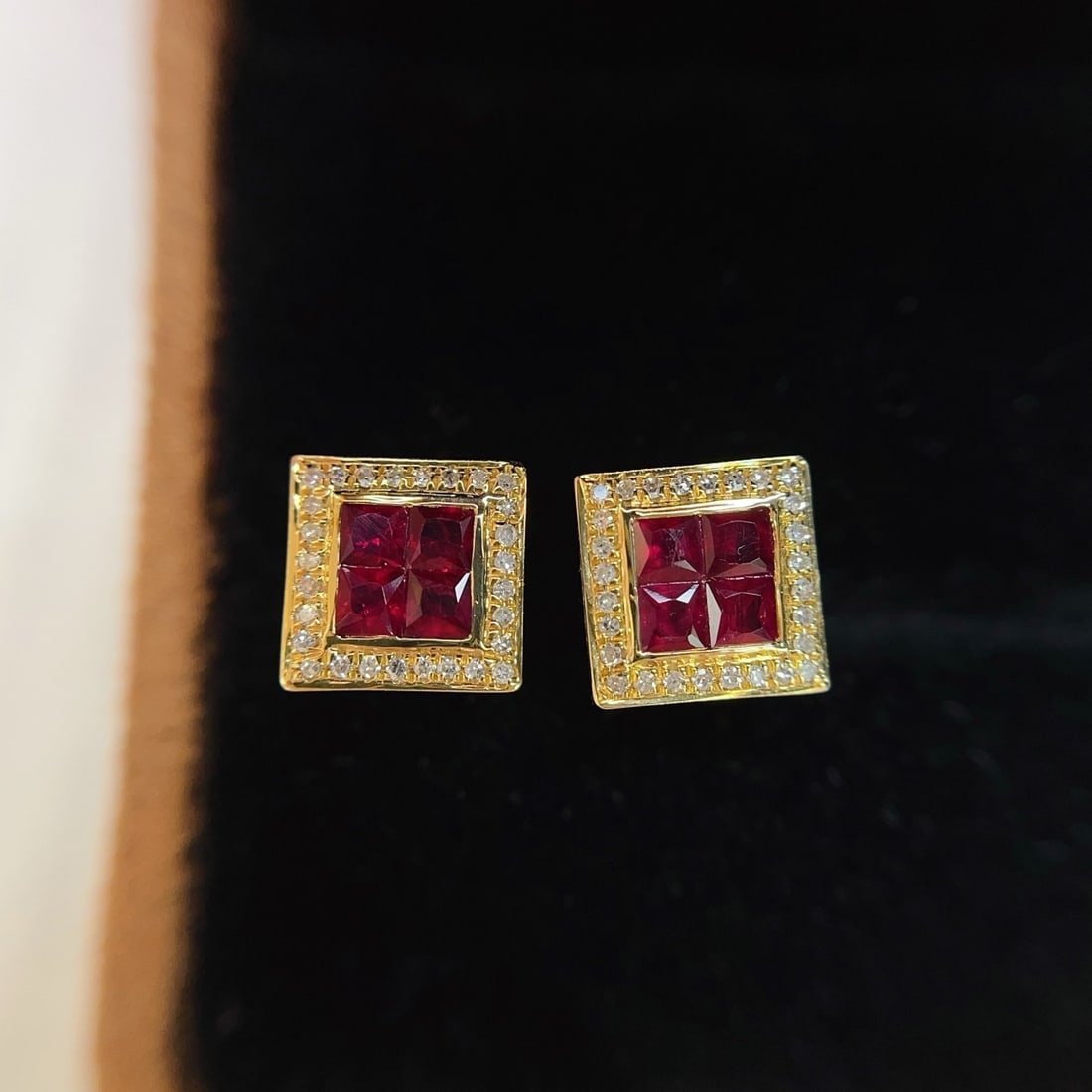 14k Gold 1.00 Ct Natural Ruby & Diamond Earrings - 6
