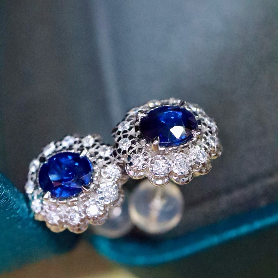 14k Gold 1.68 Ctw Natural Sapphire & Diamond Earrings - 2