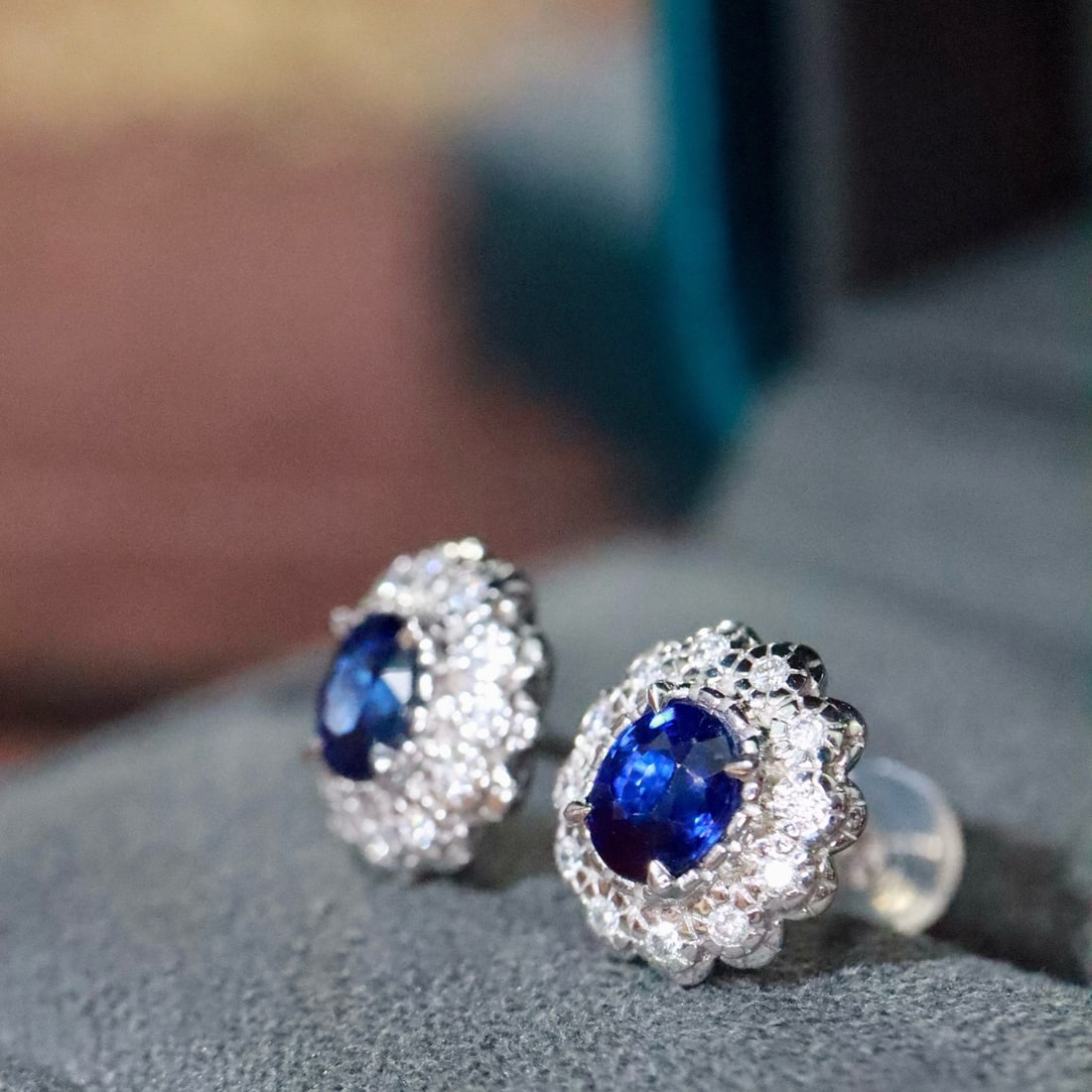 14k Gold 1.68 Ctw Natural Sapphire & Diamond Earrings - 3