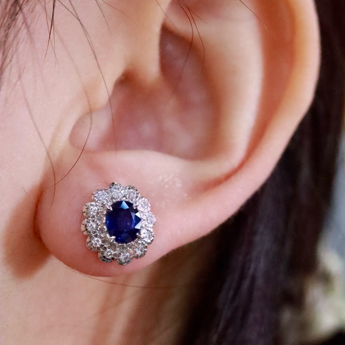 14k Gold 1.68 Ctw Natural Sapphire & Diamond Earrings - 5